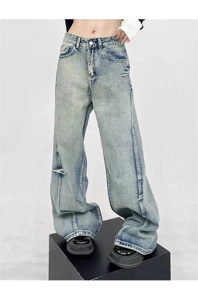 High-waisted baggy pants in Blue Gray grunge style.