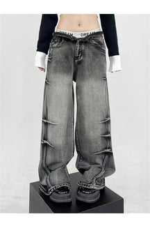 Trendy Grunge High-Waisted Baggy Pants in Black Gray.