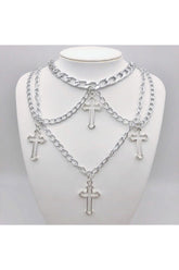 Silver grunge necklace with four crosses pendant.