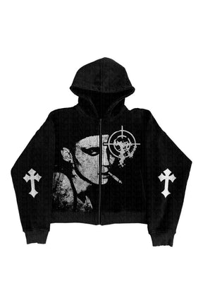 Black Grunge Noir Graphic Hoodie offers edgy style.