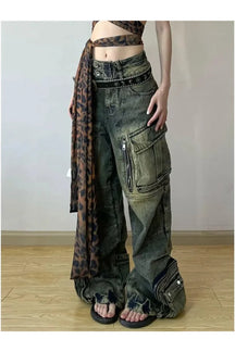 Blue Grunge Oversized Cargo Pants for casual style.