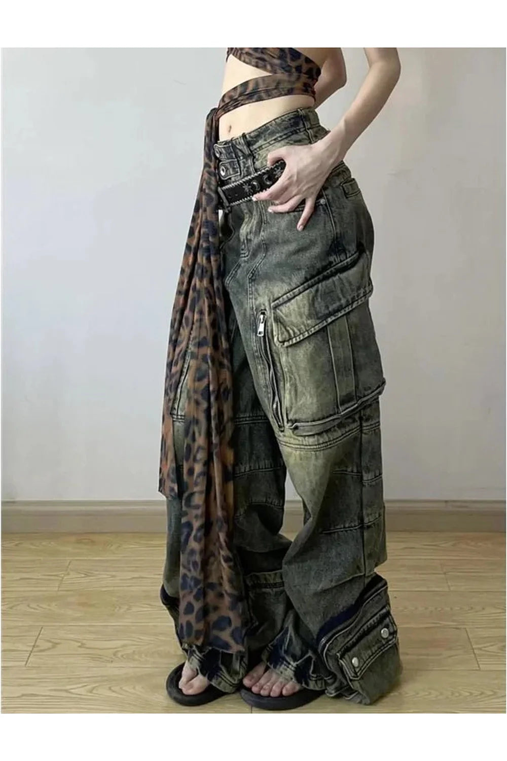 Blue Grunge Oversized Cargo Pants for casual style.