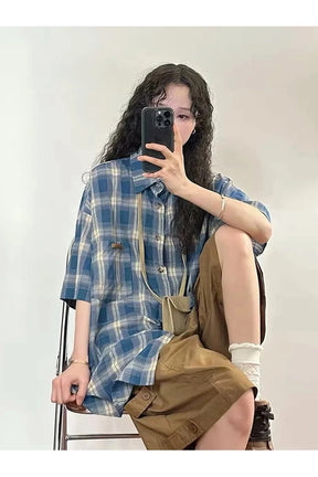 Grunge Plaid Short Sleeve Shirt