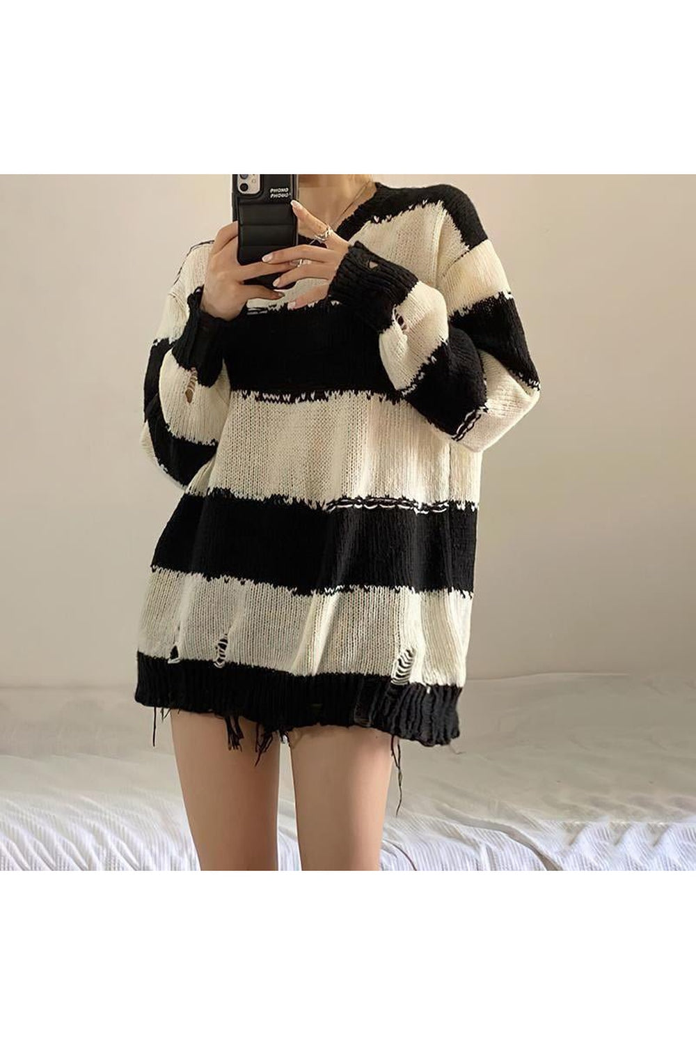 Cozy striped Fall Grunge Punk Oversize Sweater.