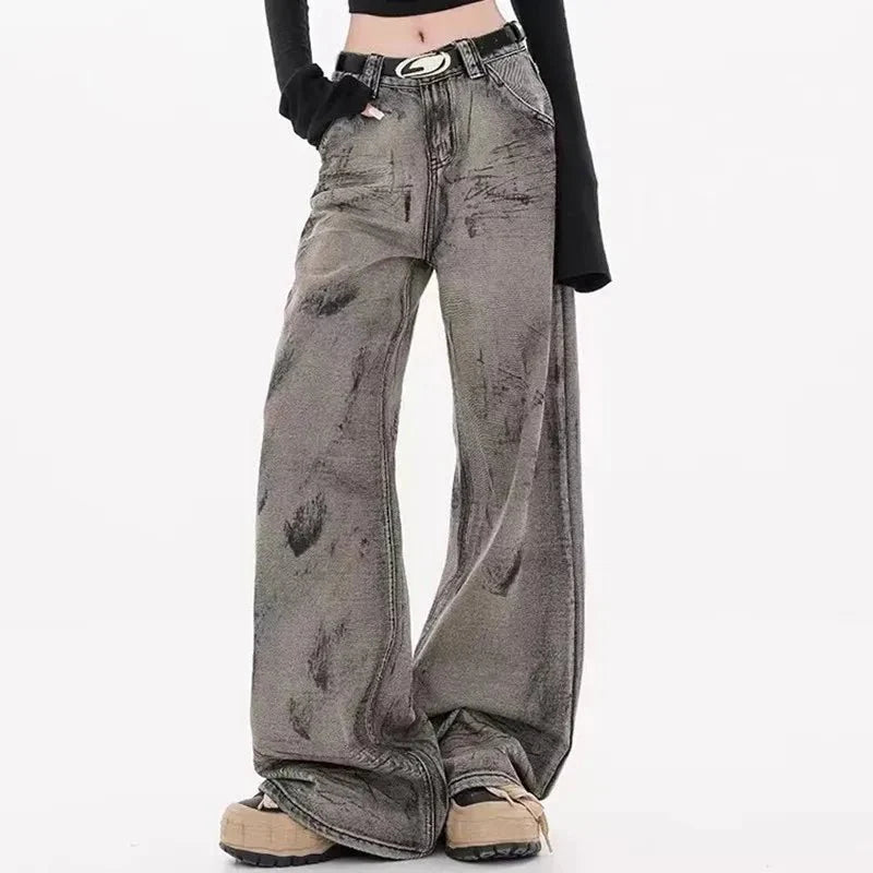 Grunge Splatter Wide-Leg Jeans