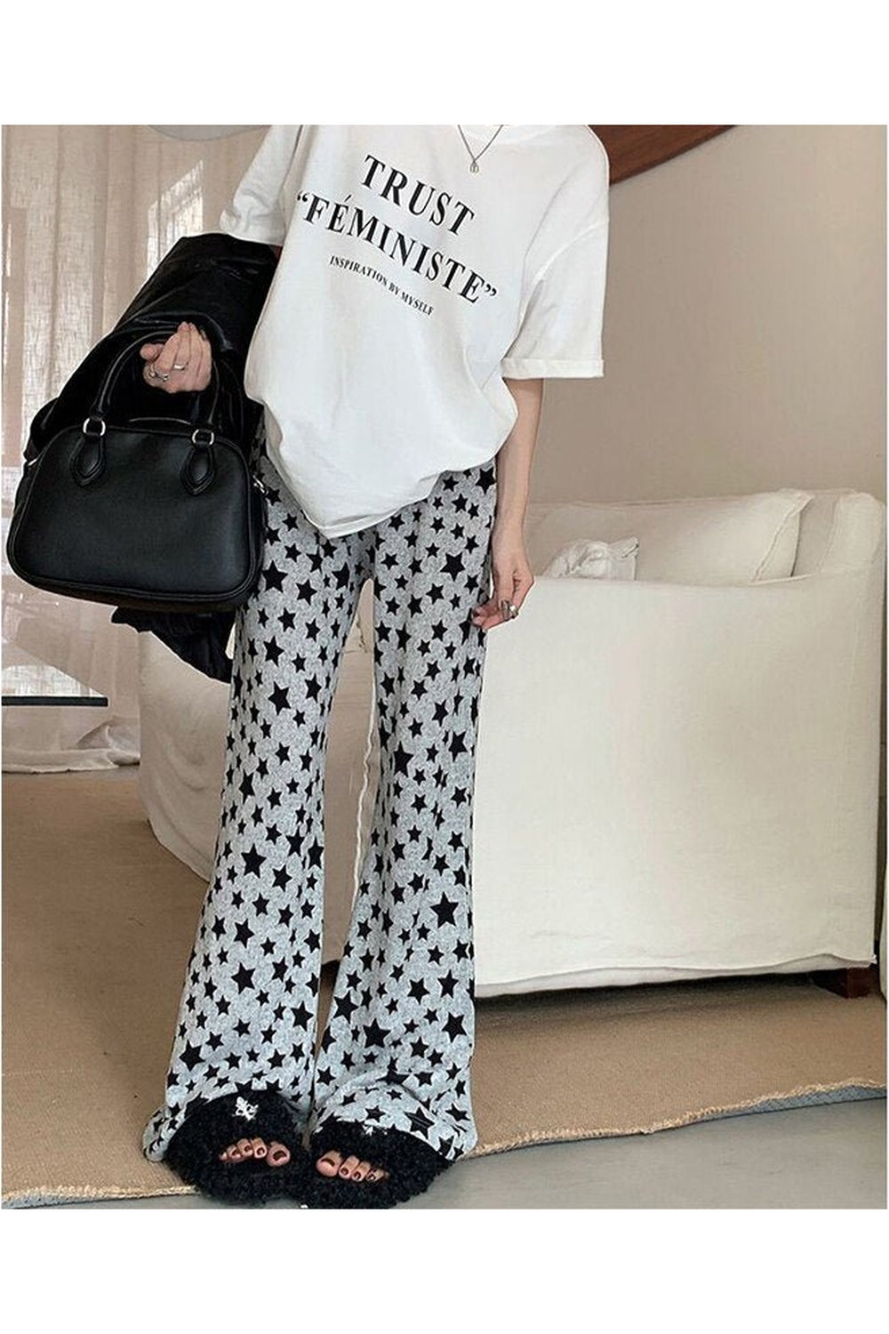 Grunge Star Print Flare Pants