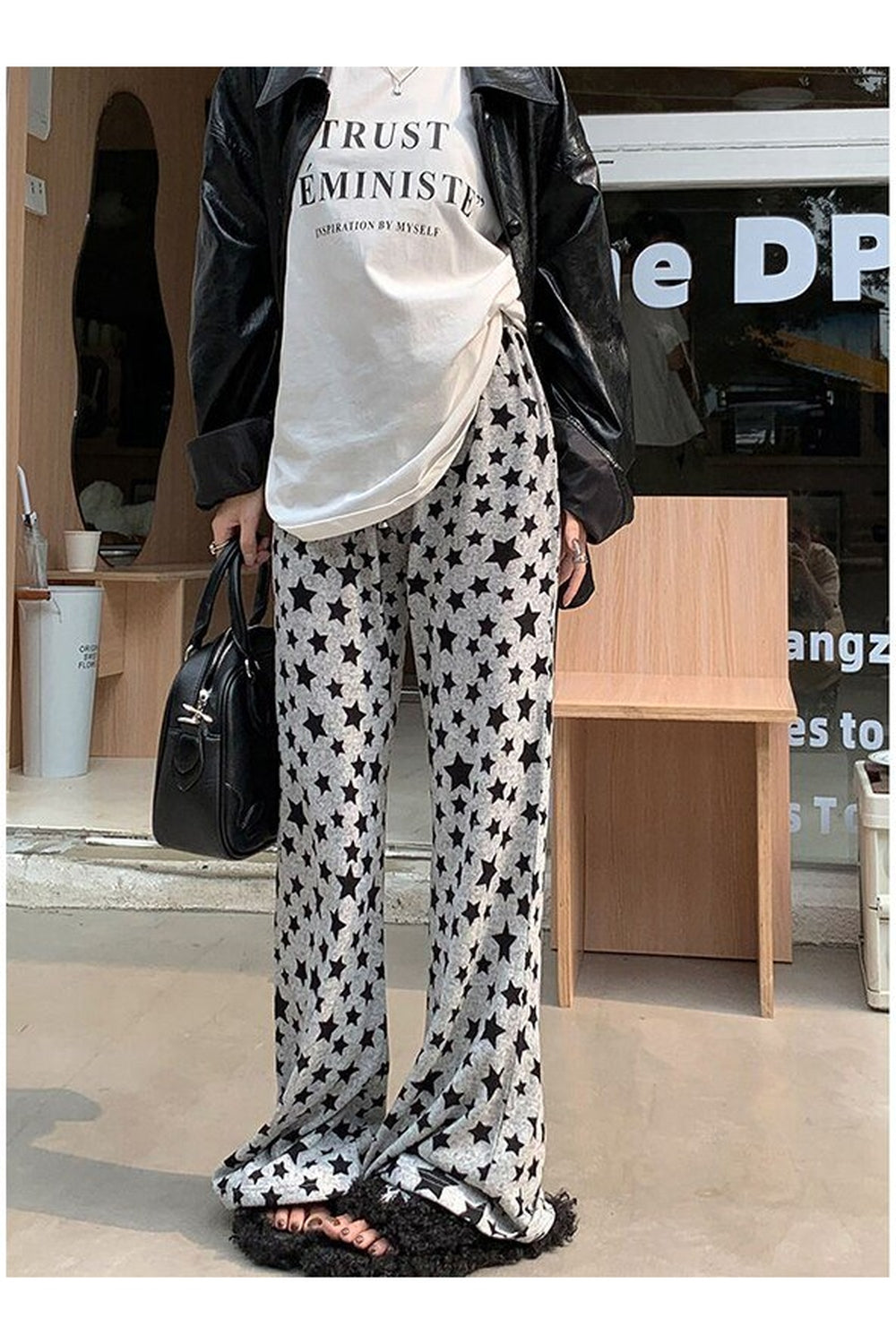 Grunge Star Print Flare Pants