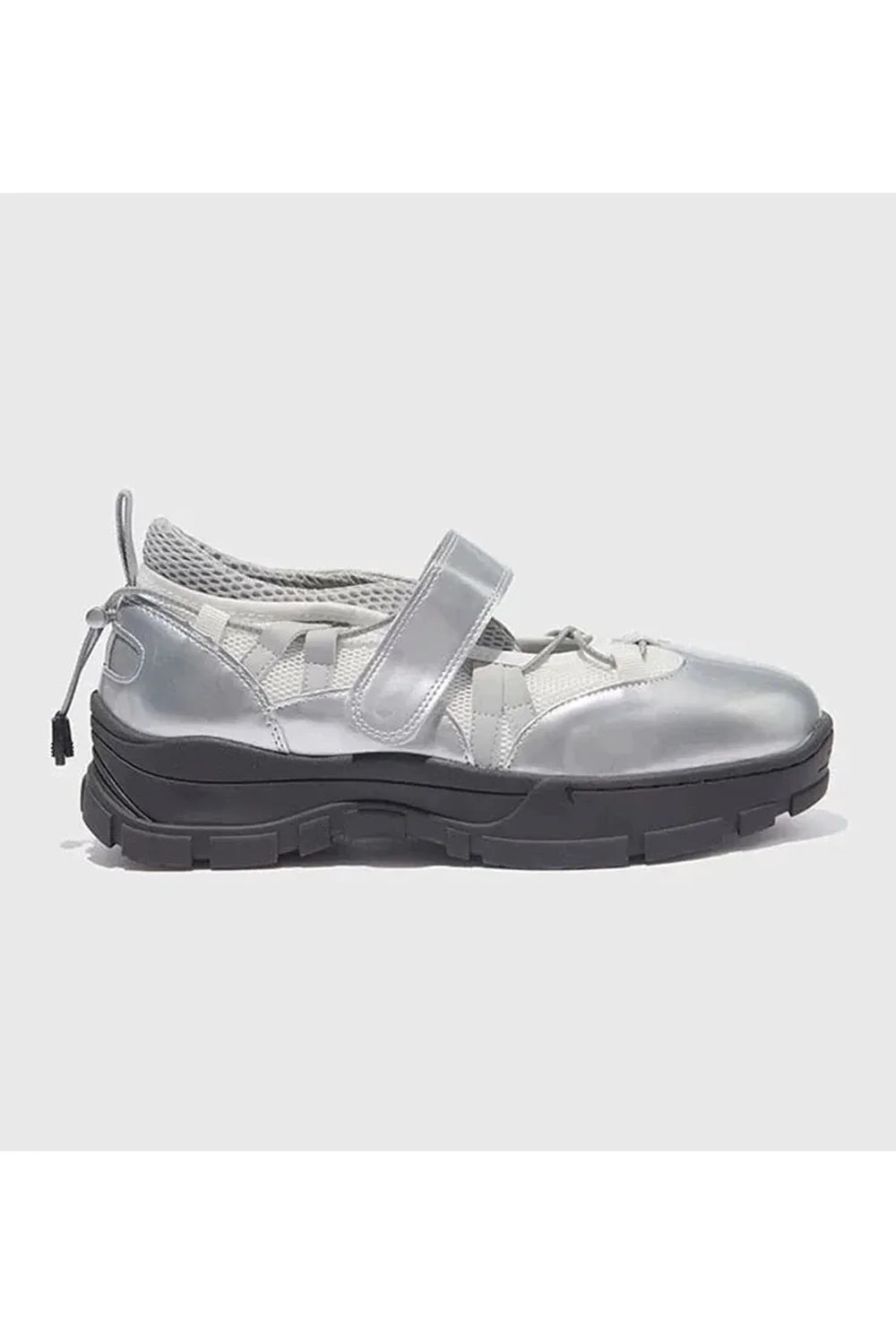 Stylish Grunge Strap Sneakers in Silver shimmer.