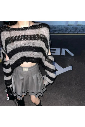 Grunge Striped Crop Sweater