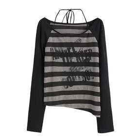 Stylish Grunge Striped Slouch Top in Black Gray.