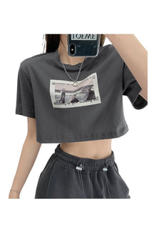 Stylish dark grey cotton crop top for women.