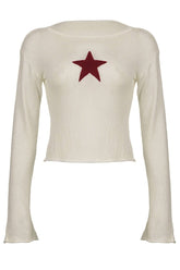 Cozy Fall Acubi White Star Sweater Chic