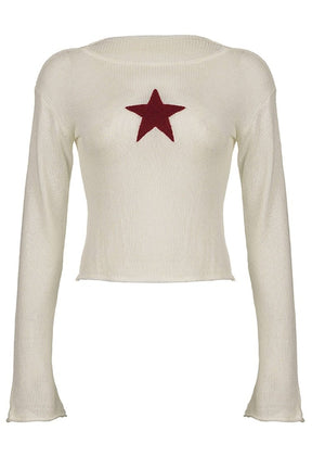 Cozy Fall Acubi White Star Sweater Chic