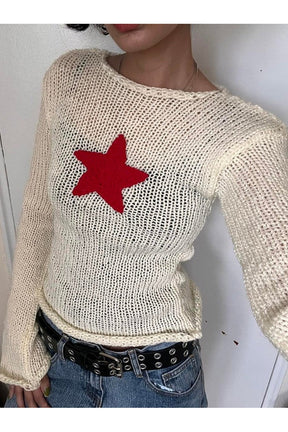 Cozy Fall Acubi White Star Sweater Chic