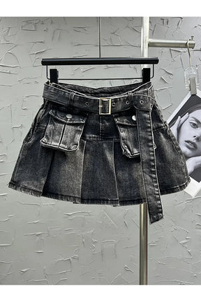 Grunge Utility Pocket Denim Skirt