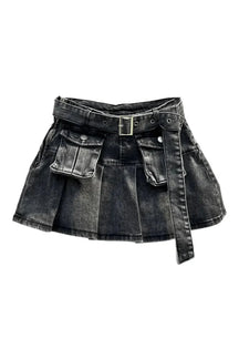 Black Grunge Utility Pocket Denim Skirt with edgy appeal.