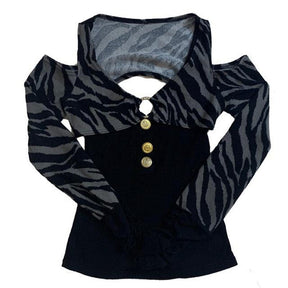 Grunge Zebra Backless Long Sleeve T-shirt