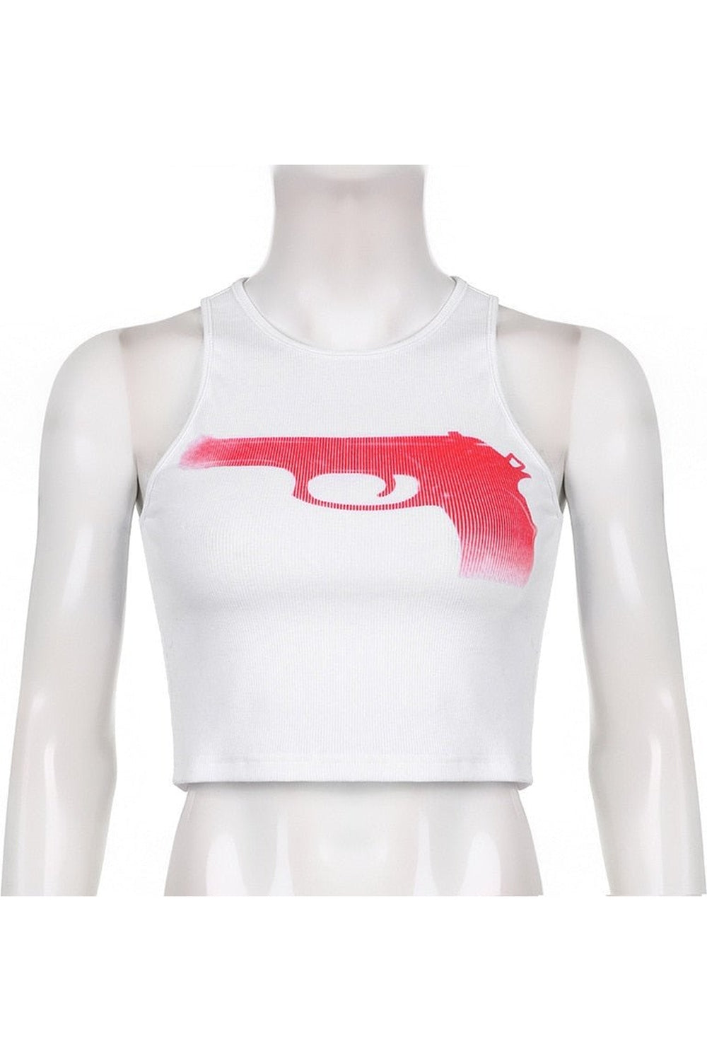 White Gun Print Crop Top, edgy fashion statement.