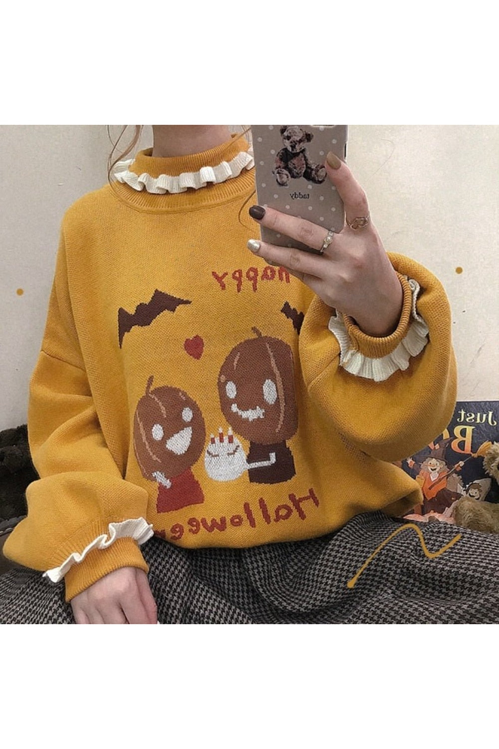 Fall Halloween Pumpkin Lantern Sleeve Sweater