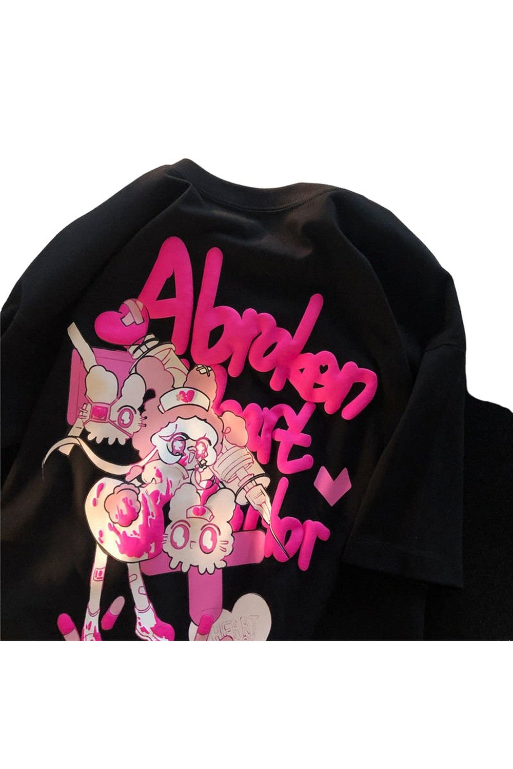 Black Harajuku Anime Graphic T-shirt features vibrant design.