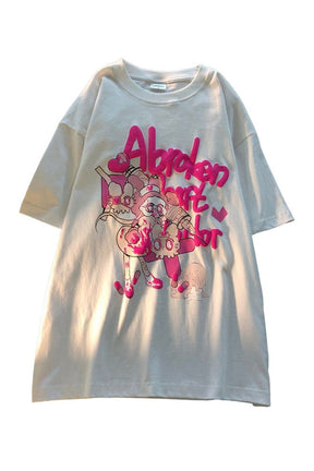 White Harajuku Anime Graphic T-shirt featuring vibrant design.