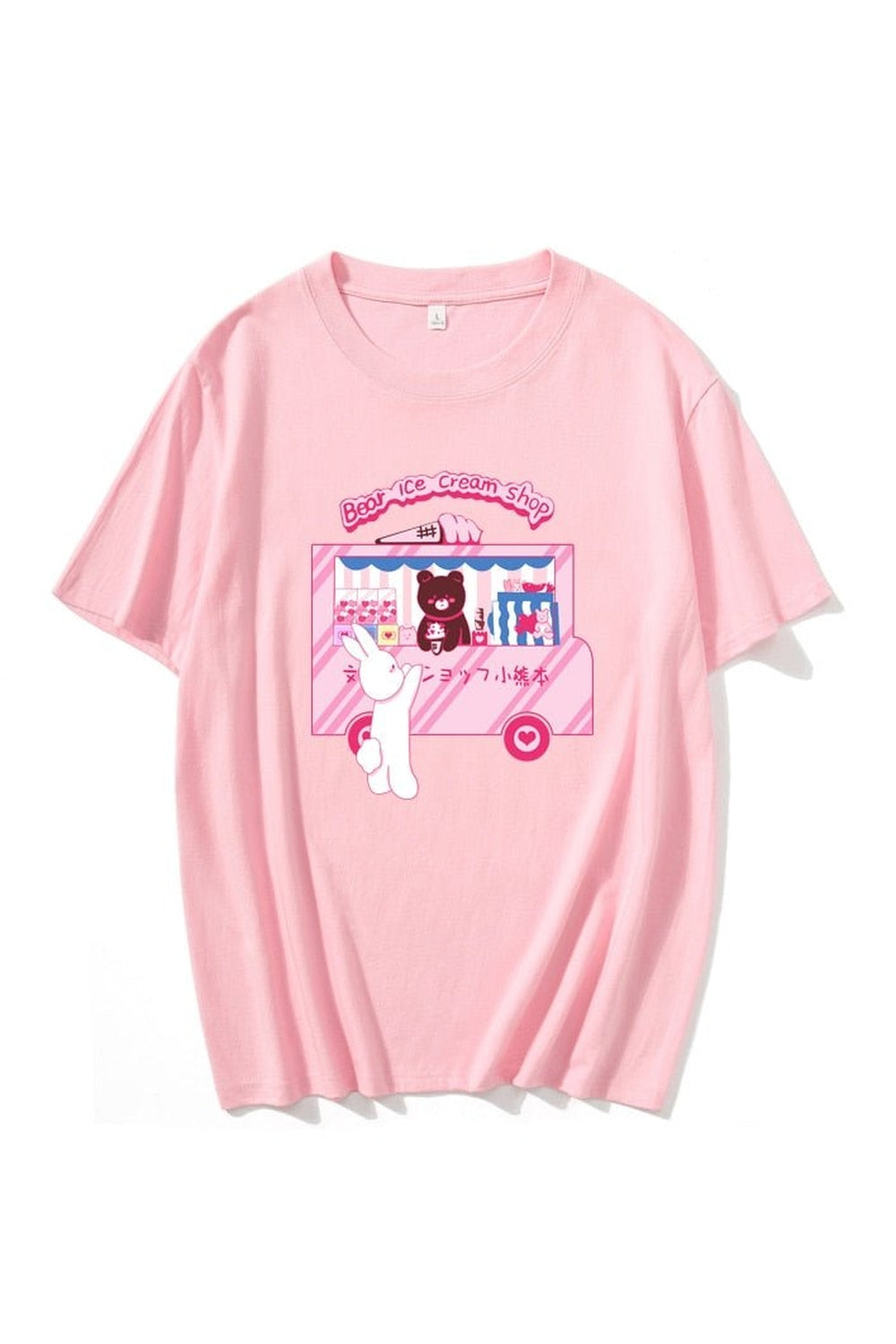 Pink Harajuku Cute Bear Ice Cream T-shirt with delightful design.