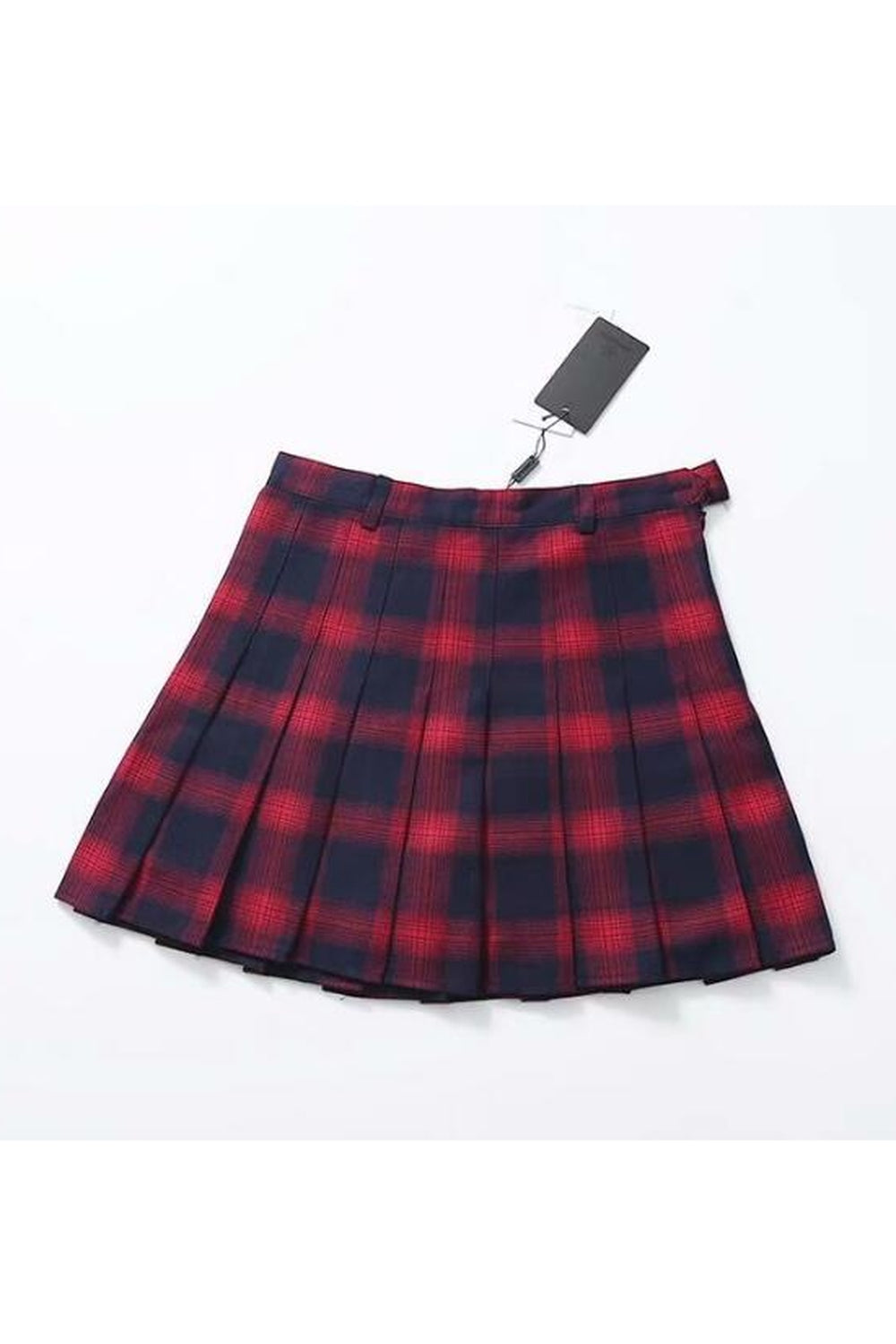 Stylish red plaid skirt for Harajuku fashion.