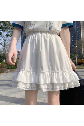 Flowy White ruffle skirt for summer flair.