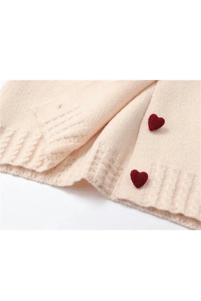 Fall Heart Button Contrast Collar Cardigan