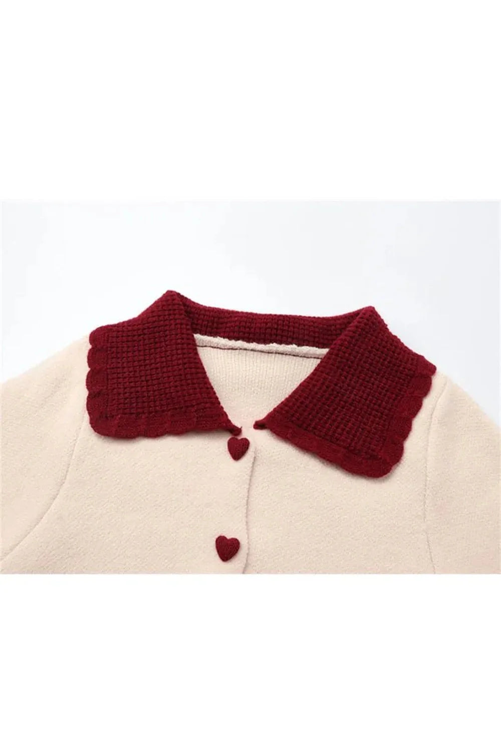 Fall Heart Button Contrast Collar Cardigan