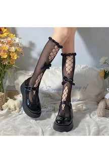 Stylish Heart Hollow Lace Socks in black B.