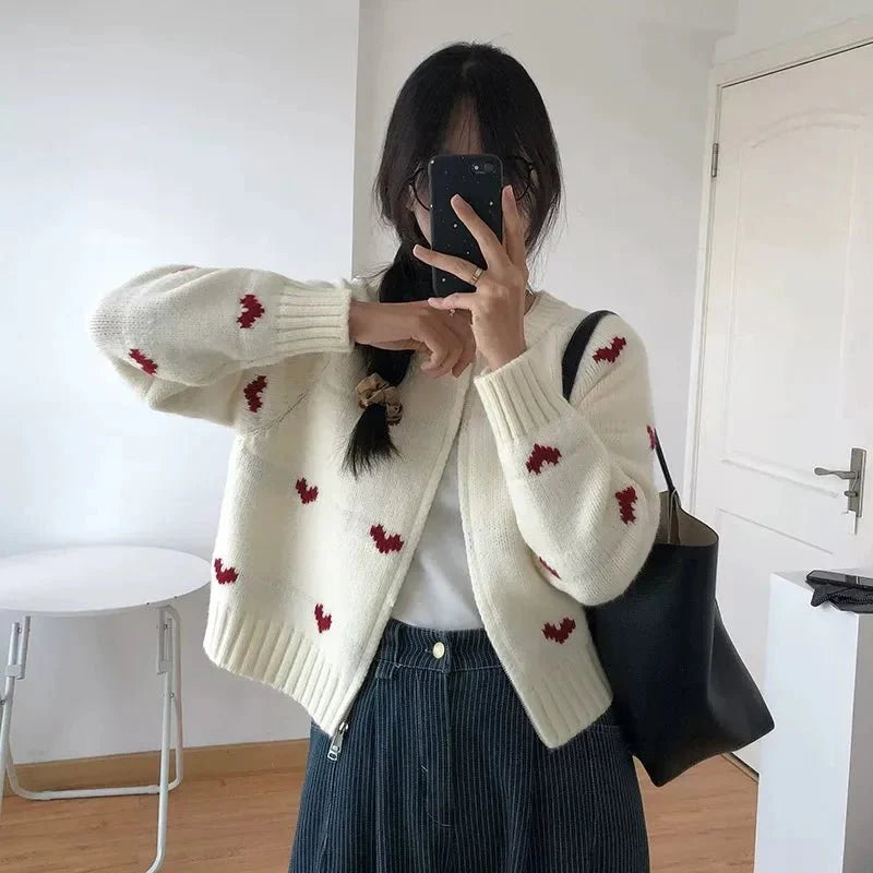 Heart Knit Zip Cardigan