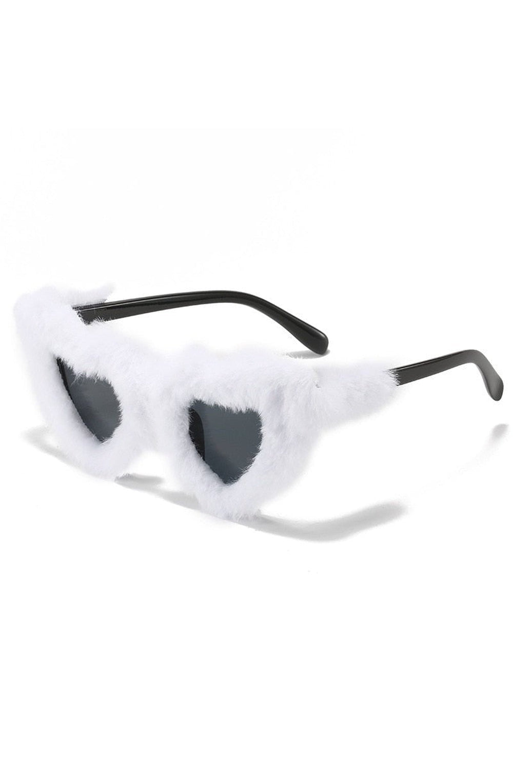 Heart-Shaped Plush Sunglasses in White Black, adorable.