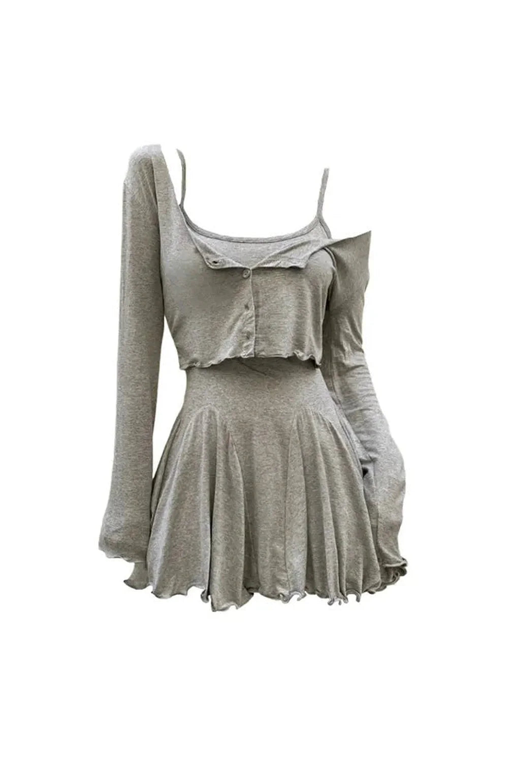 Elegant Heathered Hues Layered Dress in Grey.