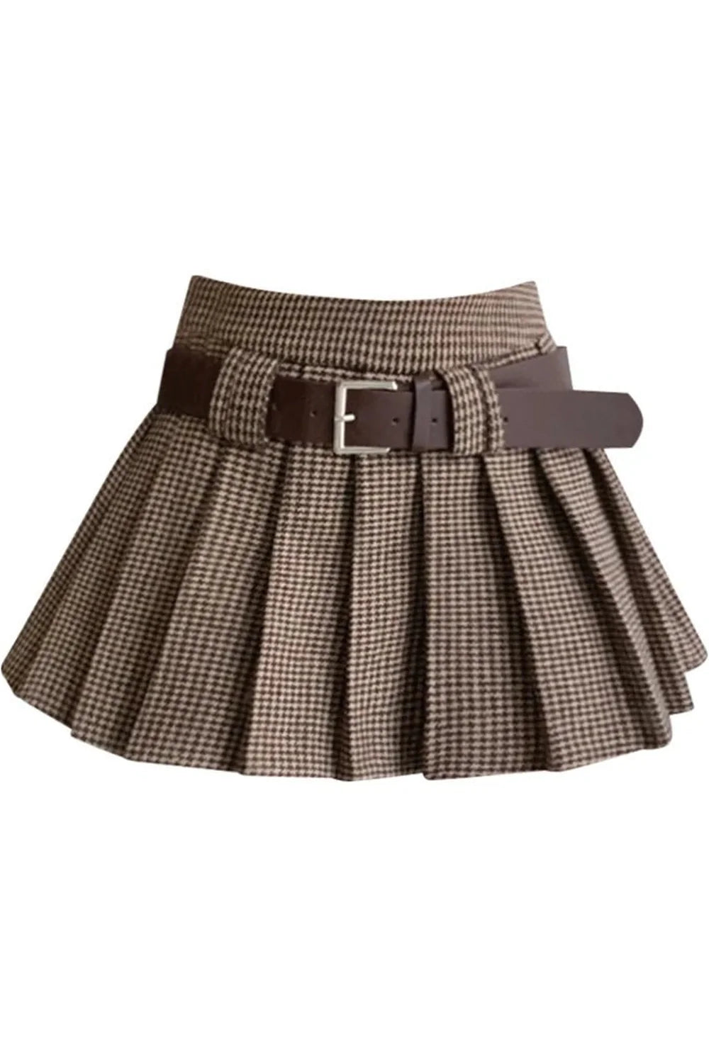 Pleated houndstooth skirt in elegant brown.