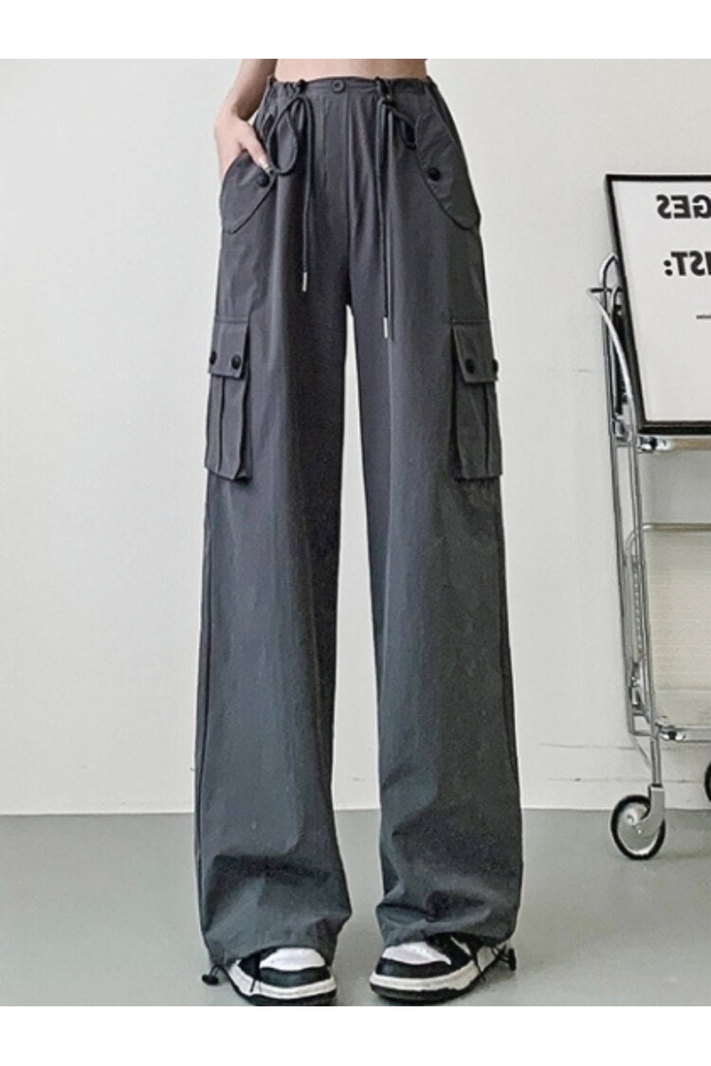 Versatile Black High Waist Cargo Pants for Women.