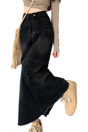 High Waist Denim Long Skirt