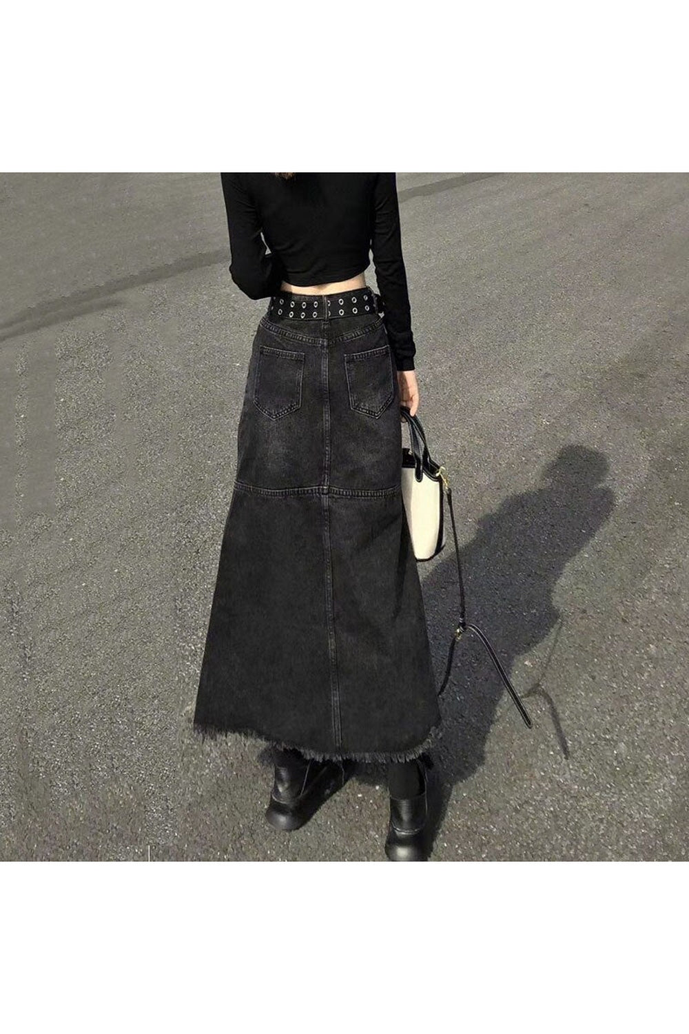 High Waist Denim Long Skirt