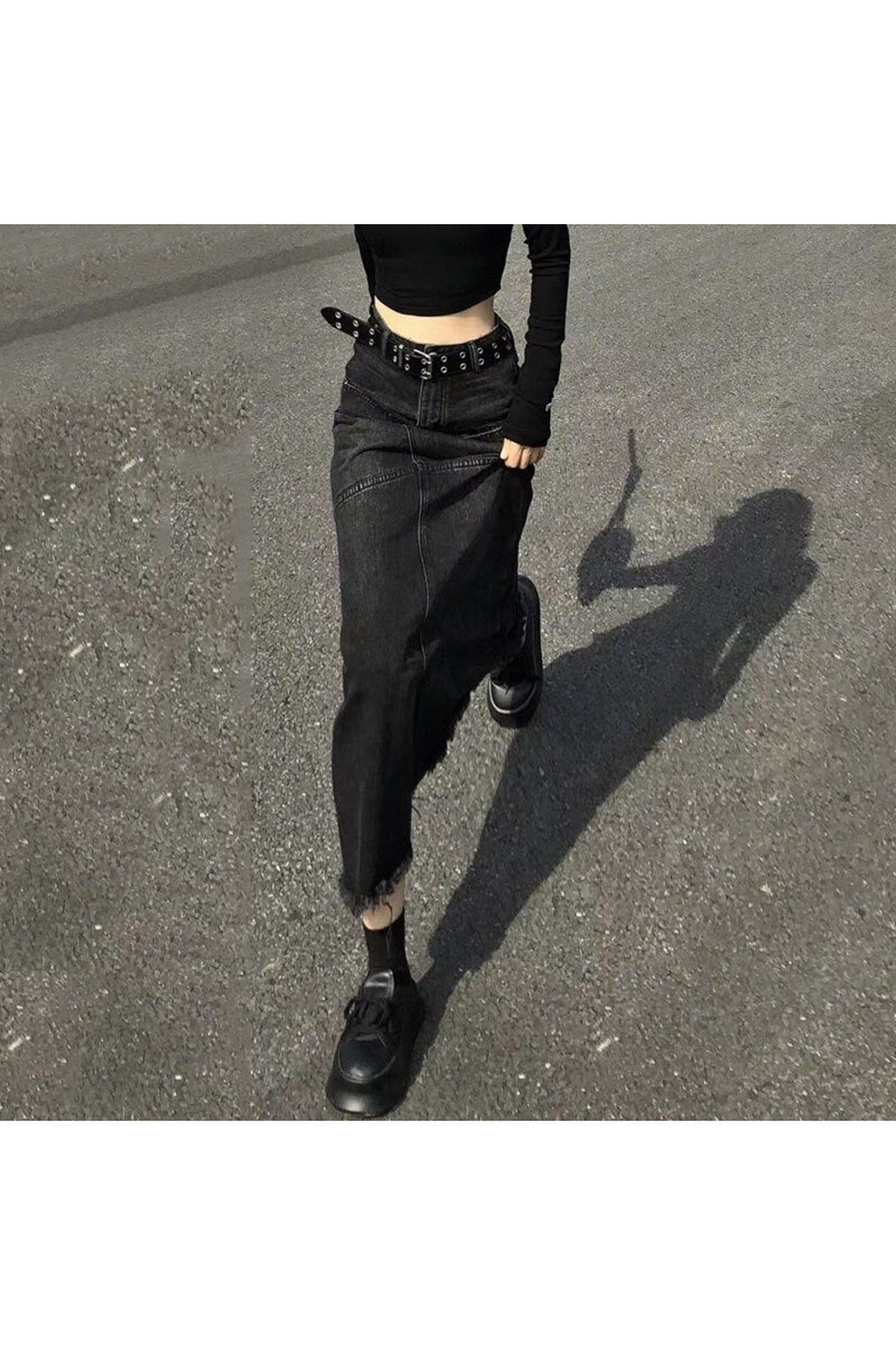 High Waist Denim Long Skirt