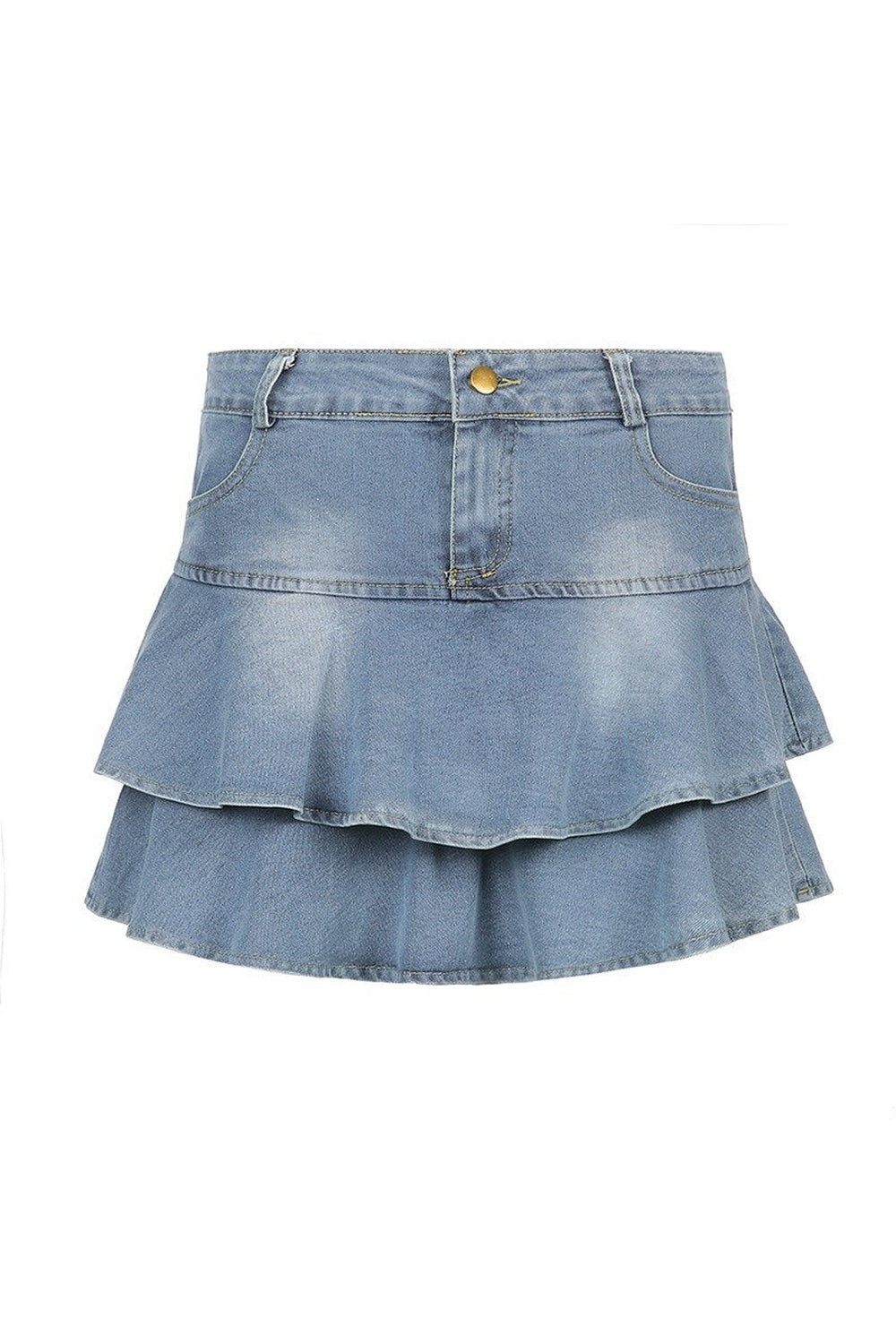 High Waist Denim Skirt Shorts in Blue.