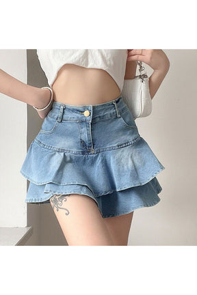 High Waist Denim Skirt Shorts