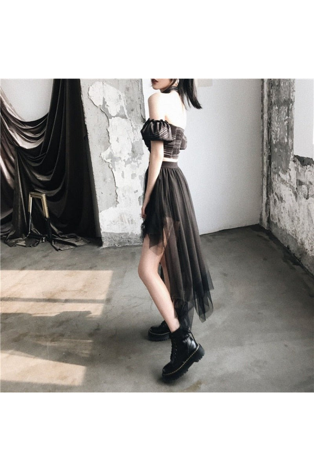 High Waist Goth Mesh Skirt