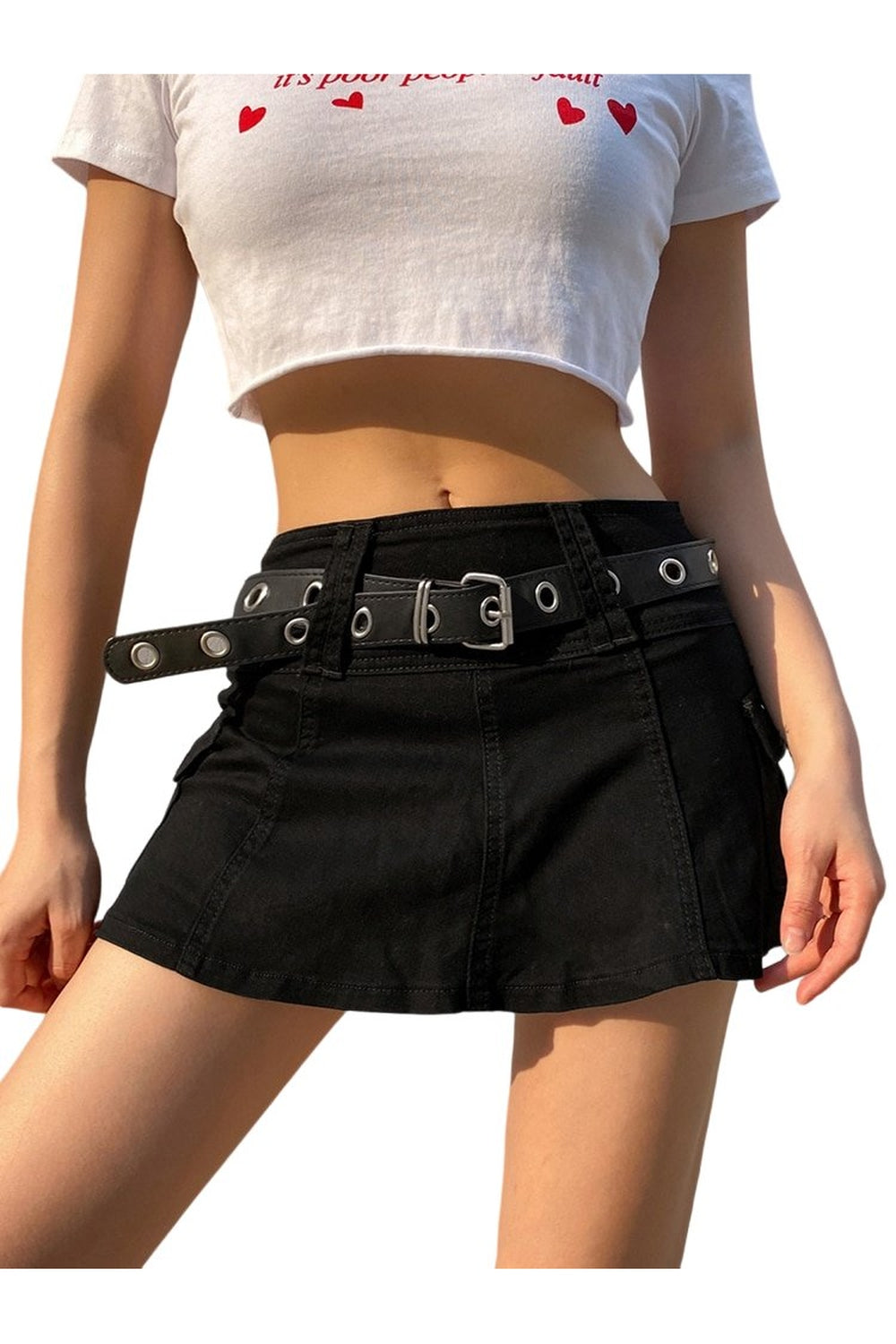 High Waist Mini Skirt, no belt option, stylish.