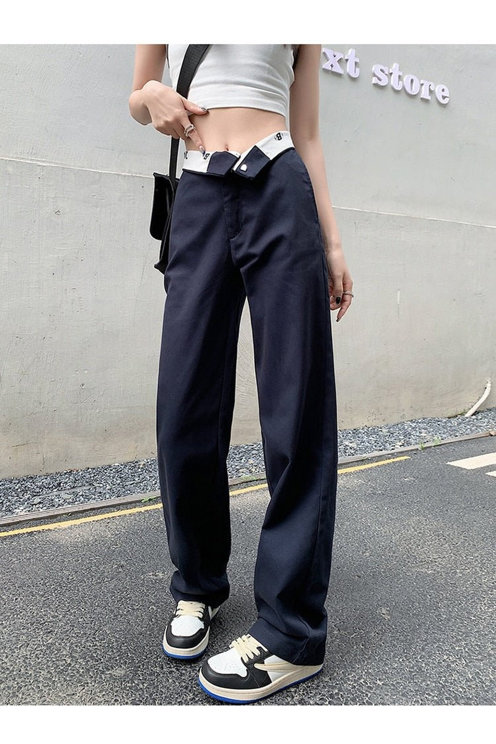 High Waist Pants Pockets Loose High Street