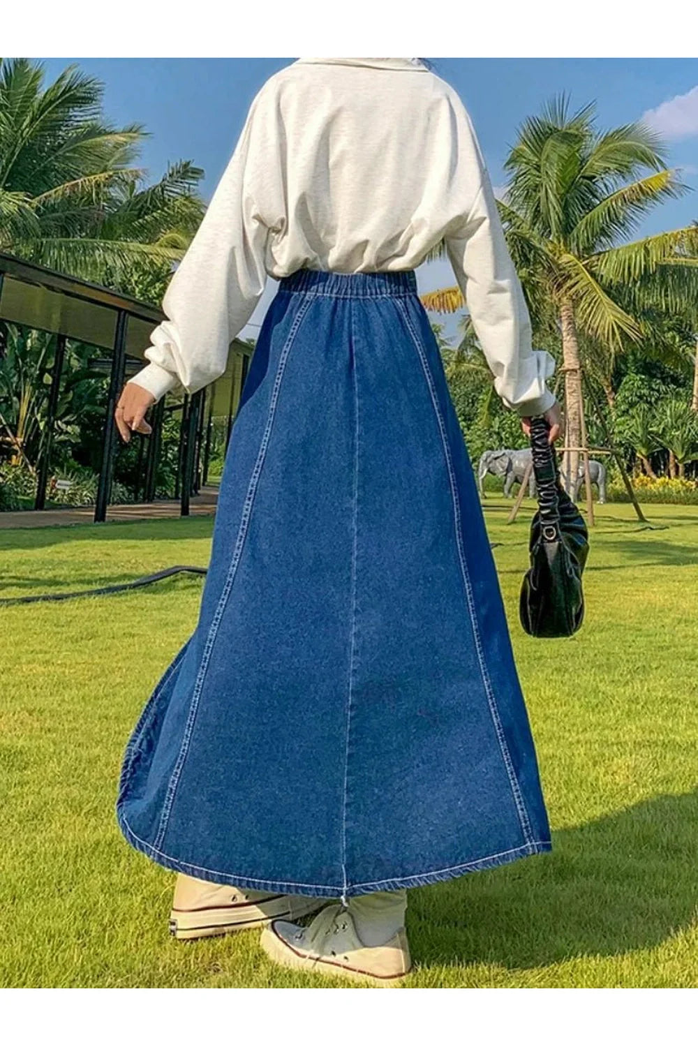 High Waisted Jean Splicing Skirt