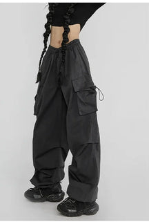 Stylish Fall High-Waisted Utility Track Pants in Gray.