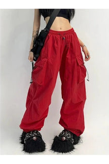 Red Fall High-Waisted Utility Track Pants: trendy and versatile.