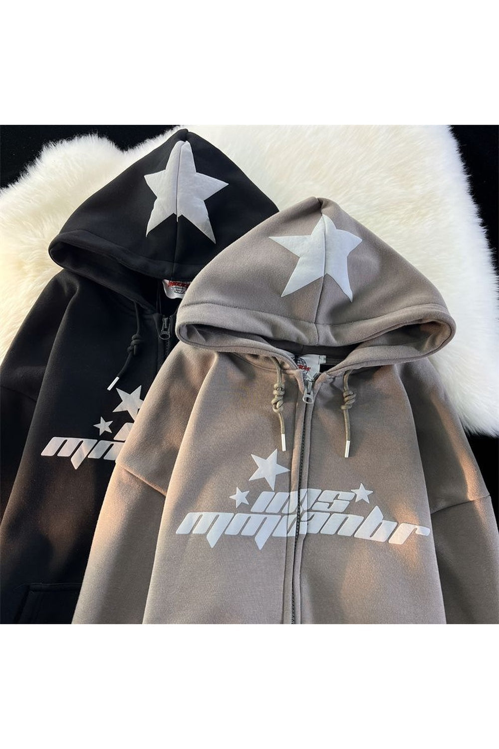 Fall Hip Hop Zipper Star Print Hoodie