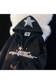 Fall Hip Hop Zipper Star Print Hoodie