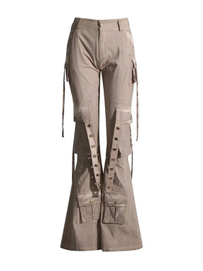 Hybrid Harness Split Jeans in KHAKI, featuring straps.